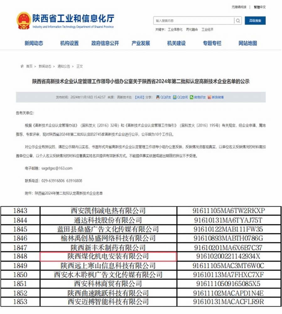 陜煤建設(shè)機電安裝公司順利通過高新技術(shù)企業(yè)再認定
