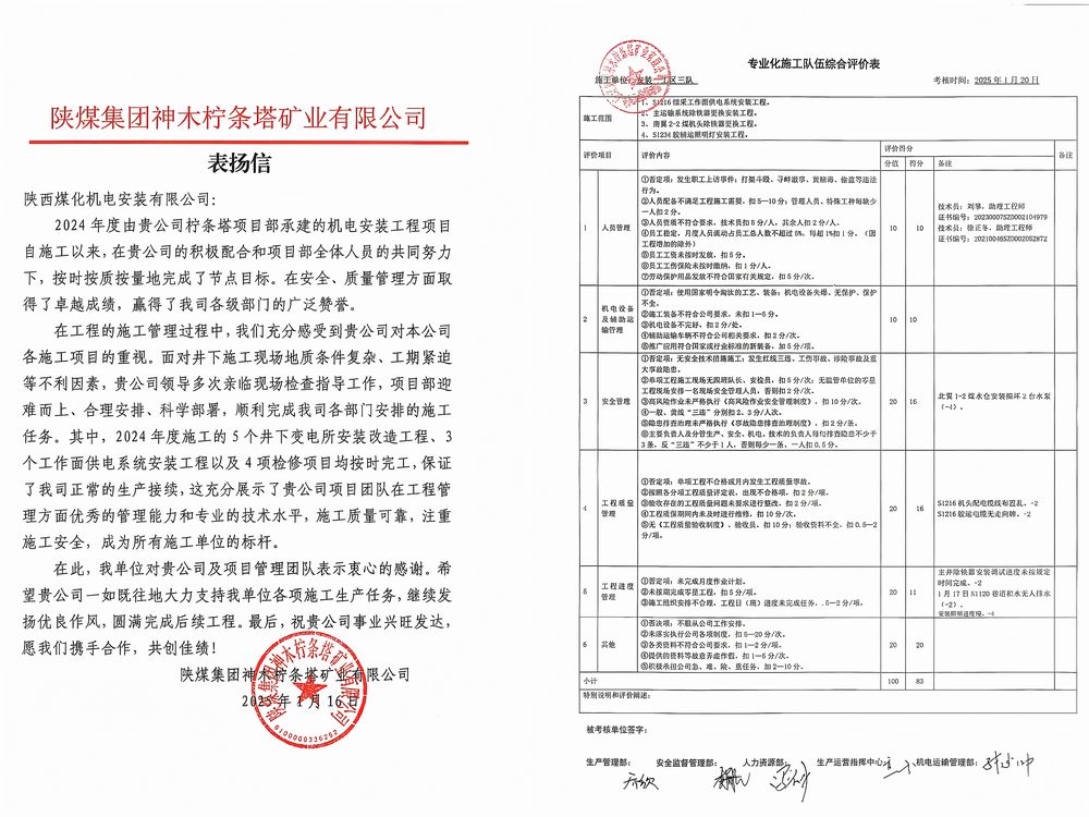 陜煤建設(shè)機(jī)電安裝公司檸條塔項(xiàng)目部：榮譽(yù)加身啟新程，砥礪前行譜華章